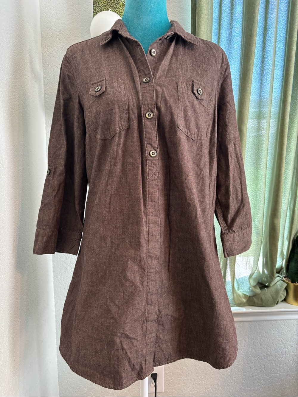 Liz Claiborne minimalist, capsule, Brown Button-Front Dress